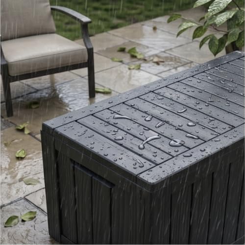 Image of The Artment Black StorraDeck 227 Ltr Wood Panel- Waterproof, UV-Resistant Resin Deck Box with Lockable Lid for Indoor & Outdoor Multipurpose Use | Durable Storage Box for Balcony, Hall, Garden & Patio