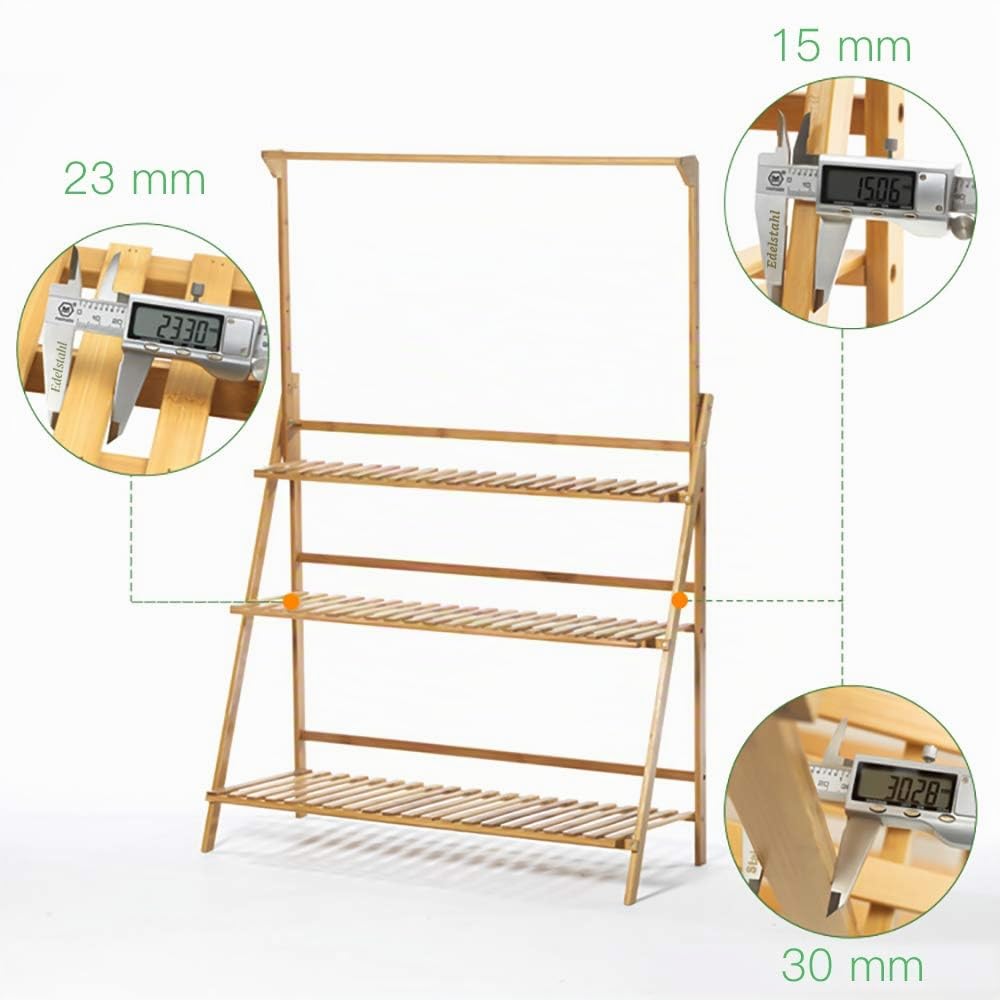medla Blumenregal Pflanzentreppe aus Bambus für mehr Pflanzen und Blumenampel, Blumenständer Klappbar mit Höhenverstellbar Hängestange für Innen-Balkon Wohzimmer Outdoor Garten Dekor, 100 x 40 x 96cm