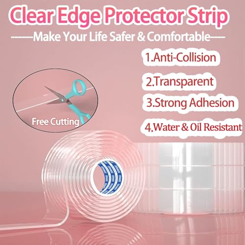 Image of ZOMPAGO Clear Acrylic Edge Protector Tape, 2mm Thick x 2.6in x 13FT, Self Adhesive Transparent Bumper Strip for Table Edge, Crib Edge, Sharp Furniture Edge Protection, Baby Proofing
