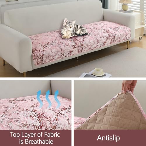 Image of HOKIPO Polyester Printed Waterproof + Anti-Slip + Quick Dry Sofa Seat Mats, Blossom Flower Pink - Length 110cm (AR-5230-P5)