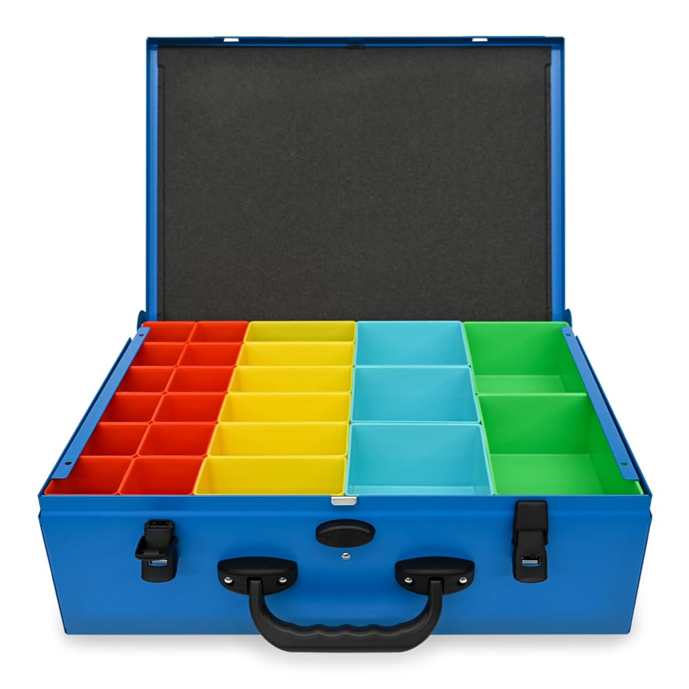 Syncro System Valigetta portaminuterie in metallo furgone officina mobile – 46 vaschette modulari gancio sicurezza 44x34x13 cm