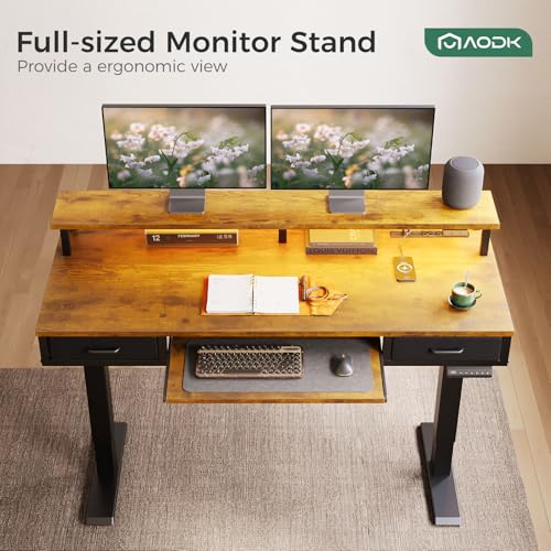 AODK 55 Inch Standing Desk with Drawers & Keyboard Tray, Rustic Brown | 3 Outlets & 2 USB Ports, 20-Mode LED Lights, Monitor Stand, Cable Management Tray, 3 Memory Heights, 29.9"-46.1" in Range - Image 6