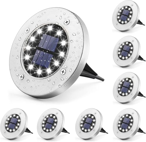 GIGALUMI Solar Bodenleuchte 12 LEDs 8 Stück Solarleuchten Weiß...