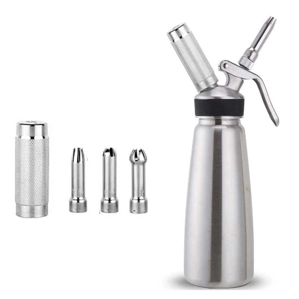 Professional Whipped-Cream Dispenser Highly Durable Aluminum Cream Whipper 500mL for Desserts Gourmet Cream Whipper with 3 Decorating Nozzles. (Stainless Steel-500 ML)