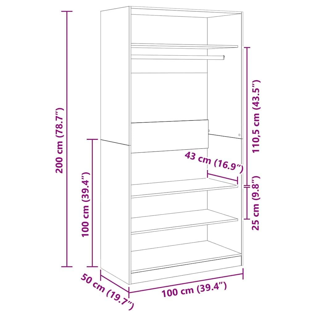 Kleiderschrank Betongrau 100x50x200 cm Holzwerkstoff mit Schiebetüren, 3 Fächer, Hängestange, vielseitiges Aufbewahrungssystem für Schlafzimmer Flur Kinderzimmer und mehr