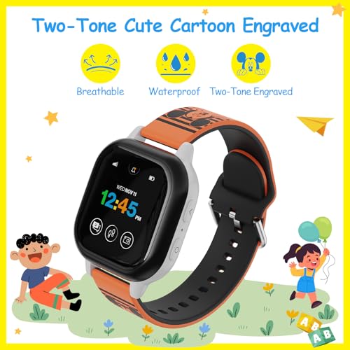 Mhunter DSN0605 Kids Cartoon Engraved Watch Band Compatible With Gizmo Watch 3 2 1/ Gabb Watch 3 2 1/ Syncup Watch, 20Mm Two-Tone Silicone Sport Hook Loop Replacement Smartwatch Strap For Boys Girls (Black+Orange) thumb #1