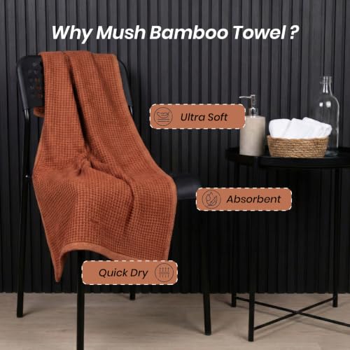 Image of Mush Bamboo Dual Texture Waffle Terry Bath Towel | 500 GSM Ultra Soft, Highly Absorbent, Quick Dry Towels | Large Towels for Bath, Gym, Spa | Burnt Orange (70x140 cm)