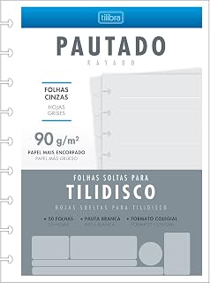 Tilibra - Refil para Tilidisco Colegial Folhas Cinzas Pauta Branca 50 Folhas