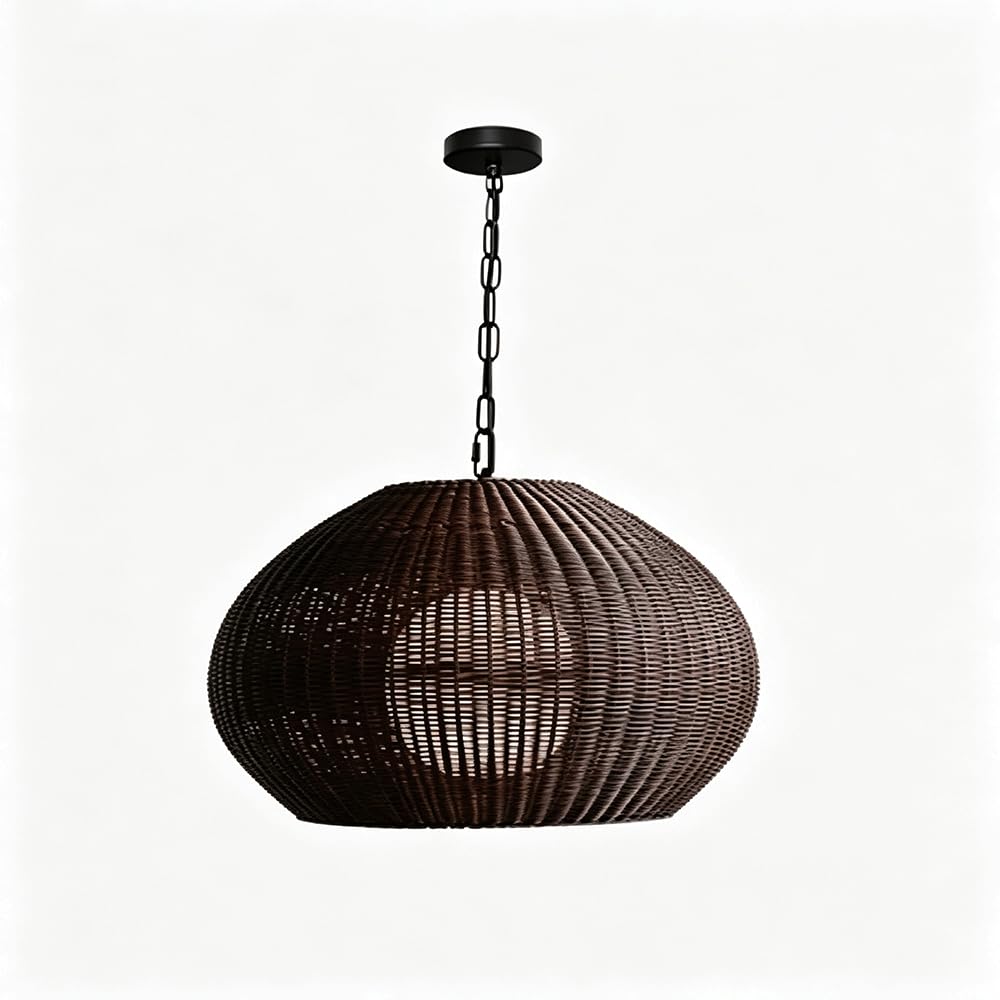 CHUNGYANG Rattan Pendant Lamp Chinese-Style Dining Room Kitchen Pendant Light Fixture with Adjustable Suspension Line Pastoral Rattan Woven Entryway Hanging Light Retro Hand-Woven Aisle Chandelier