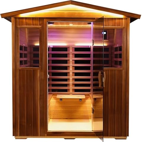 LTCCDSS Red Cedar Outdoor Sauna 4 Person, Ultra-Low EMF Far Infrared Sauna for Home, Chromotherapy, Bluetooth Speaker Cover