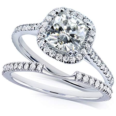 Kobelli Moissanite and Lab Grown Diamond Halo Bridal Rings Set 1 1/2 CTW in 14k White Gold (GH/VS, DEF/VS), 6.5 Cover