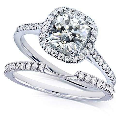 Kobelli Moissanite and Lab Grown Diamond Halo Bridal Rings Set 1 1/2 CTW in 14k White Gold (GH/VS, DEF/VS), 10