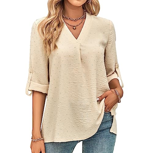 Tanmolo Bluse Damen 3/4 Ärmel mit V-Ausschnitt Elegant Oberteile Casual...