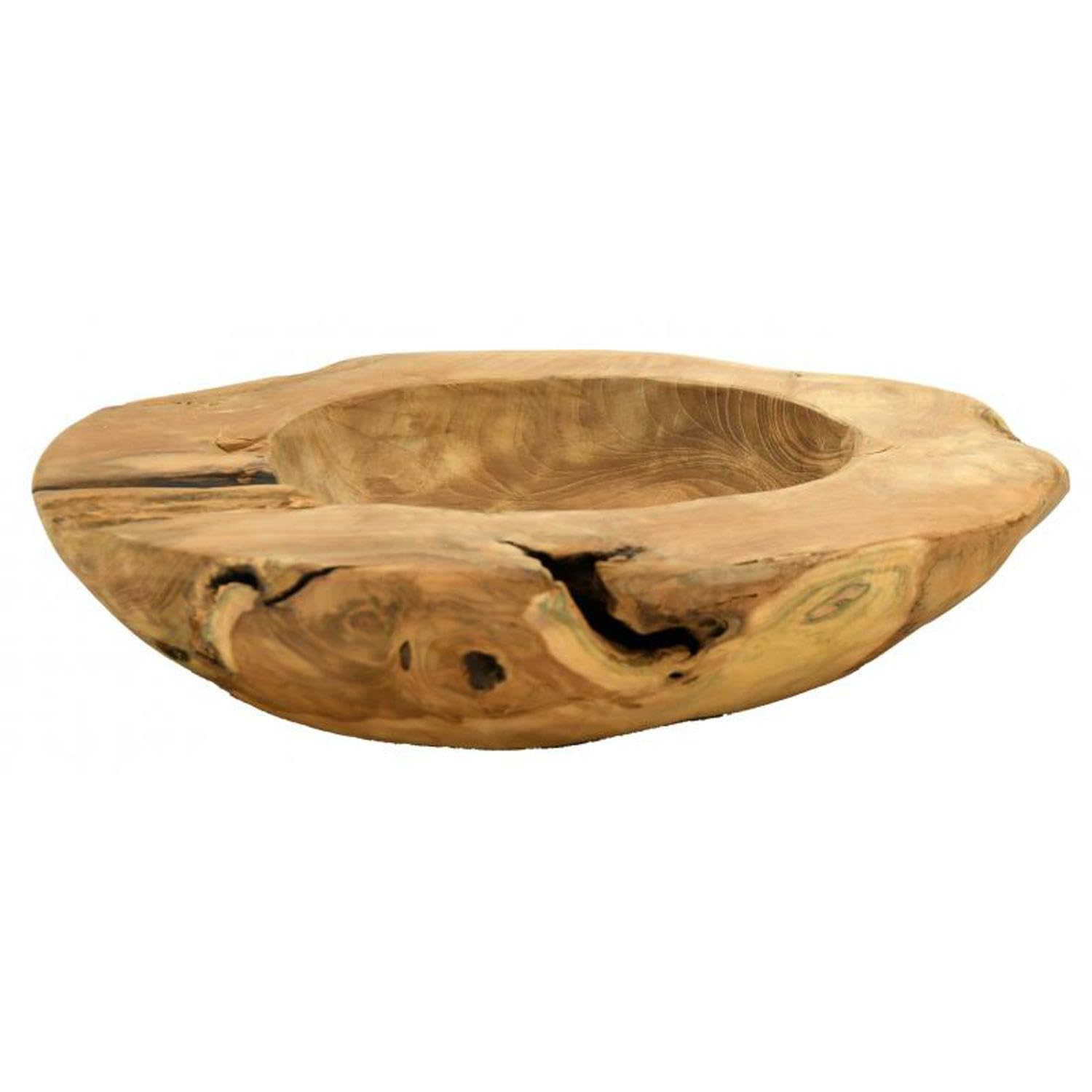AUBRY GASPARD - Corbeille en Teck Naturel - Bois Massif Recyclé - Ø 40 cm x Hauteur 8 cm - Finition Naturelle - Fabrication Artisanale - Pièce Unique pour Cuisine et Arts de la Table - Poids 3,13 kg