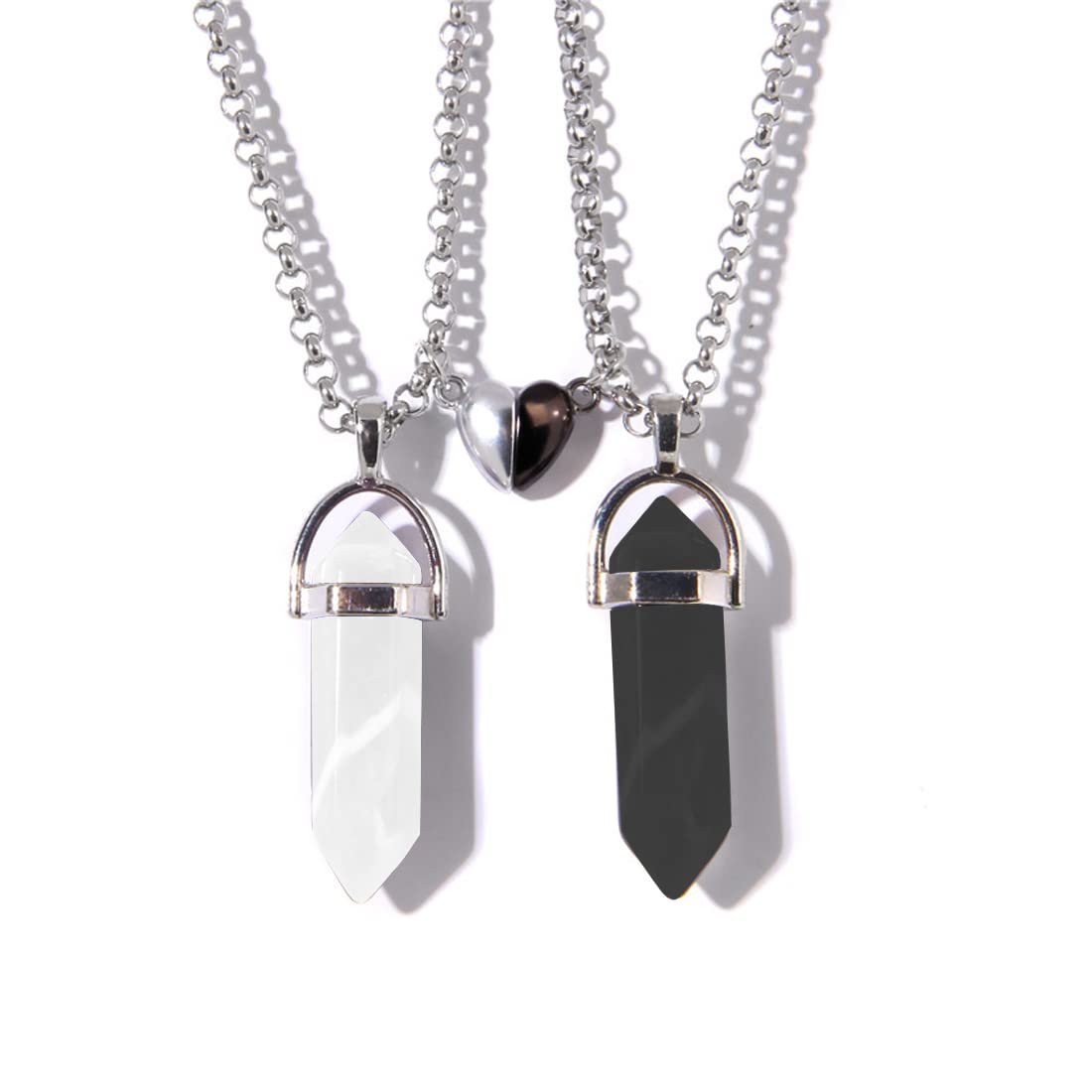 Ciondolo in pietra esagonale da 1 pezzo Collana con punto puzzle in acciaio inossidabile Collana personalizzata con ciondolo a forma di cuore con pietra preziosa al quarzo