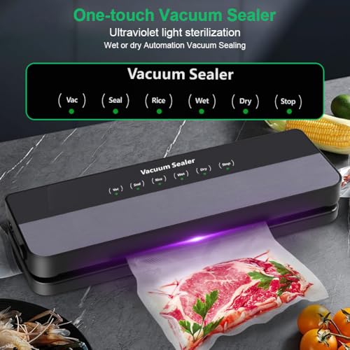 AUAUY Vacuum Sealer, 5-in-1 Food Vacuum Sealer Machine with 65 KPA Powerful Suction, Multi-Functional Food Vacuum Sealer for Dry and Moist Food Fresh Preservation 30 Vacuum Bags Included - Image 3