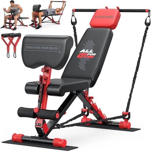 XDDIAS Workout Bench Foldable Weight Bench with Variable Resistance Training Set 880LBS Adjustable Bench with Leg Extension Preacher Curl Extended Headrest Incline Decline Flat Bench for Strength Training