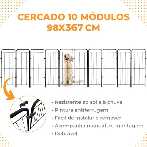 Utility Pet & Lar, Cercado Grande Cachorro Cães Pet Shop Grade 10 Módulos Cerca Cor:Preto