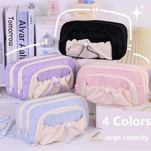 Image of Large Pencil Pouch Big Pencil Case Big Capacity Aesthetic Pen Cosmetic Bag Pen Stationery Organizer Simple, College Office Home Travel Storage Bag (Pink)