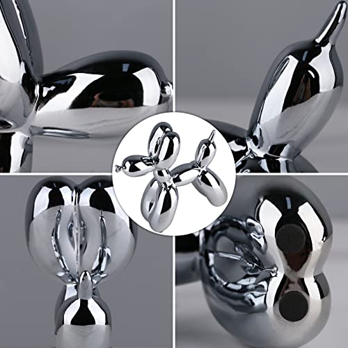 Shiny Electroplating Balloon Dog Statue Collectible Figurines Art Sculpture Animals Figurine Resin Crafts Living Room Desktop Home Decor Ornament Decorations Modern (Light Grey,3.9*3.9*1.6In) #TOP3