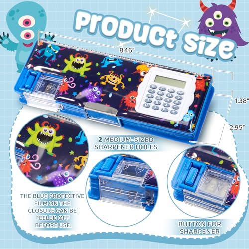 Image of Henoyso Multifunctional Pencil Box for Boys, Microorganism Pencil Case with Calculator and Sharpener, 2026 Back to School Supplies Organizer for Kids Teens Students, Science Learning Gift