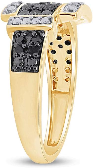 1/4 Carat Black & White Natural Diamond Anniversary Belt Buckle Ring In 14k Gold Over Sterling Silver (0.25 Cttw)