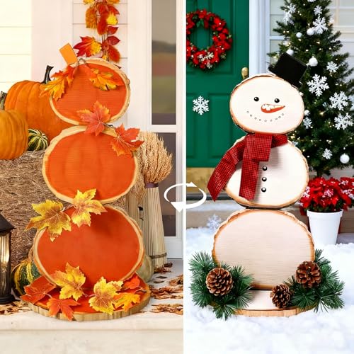 GlikCeil Reversible Thanksgiving Pumpkin Christmas Snowman Stand up Sign 30 Inch Fall...