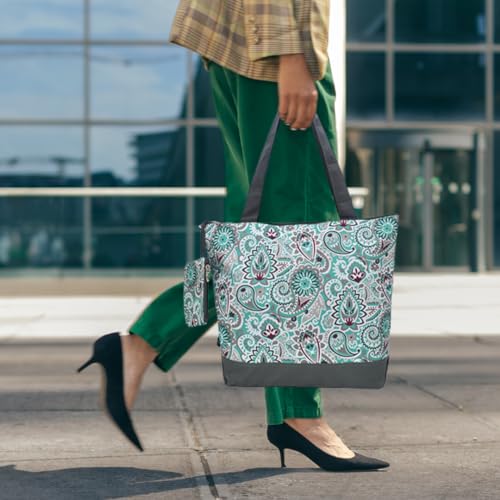 Image of NGIL Medium Top Zipper Closure Canvas Tote Bag with Attached Matching Coin Purse For Moms and Nurses