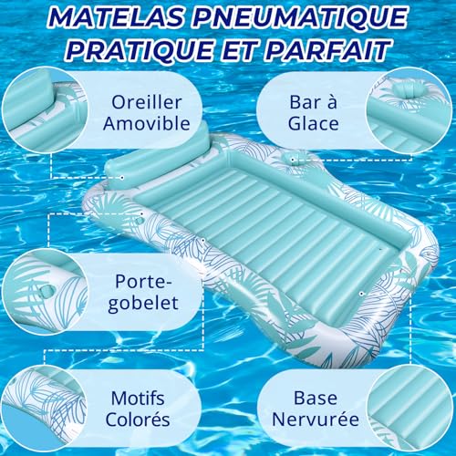 Hamac à eau gonflable BuzzoXerex double place avec appui-tête et porte-glace