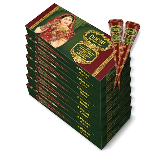 Image of Neeta Mehendi Cone for Body Art, Herbal Henna Paste /Cones, Raddish Brown Color for Hand Design, Natural Mehendi 4 Count (Pack of 7)