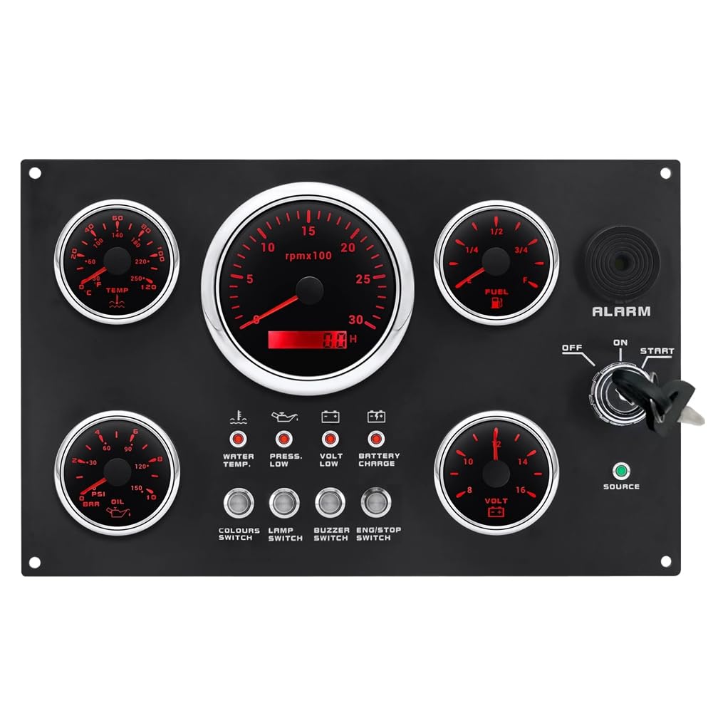 Ensemble de Jauges à LED avec Panneau de Commutation D'Instruments, Température de l'eau, Pression de Carburant, D', Voltmètre, Tachymètre pour Bateau, Voiture