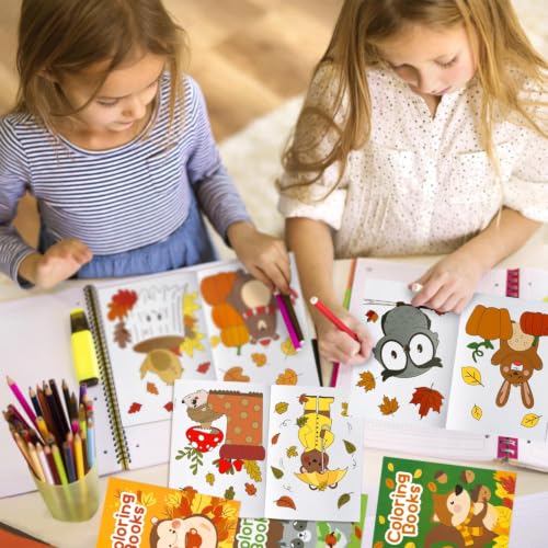 Image of 48Pcs Animal Theme Coloring Books for Kids Bulk Fall Mini Coloring Booklet Autumn DIY Art Drawing Book with Squirrel Hedgehog for Toddlers Halloween Thanksgiving Birthday Party Favor Goodie Bag Filler