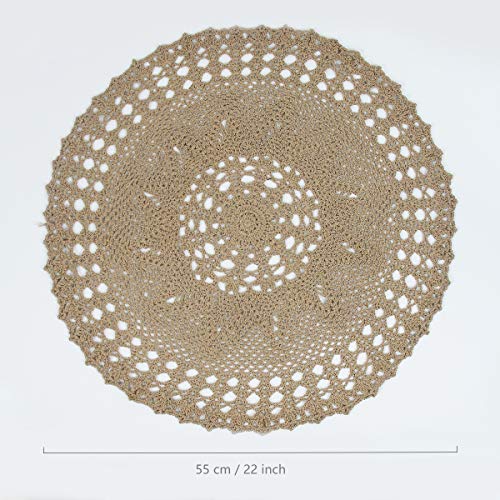 kilofly Handmade Crochet Cotton Lace Table Sofa Doily, Waterlily, Brown, 22 inch, 22 inches - Image 2