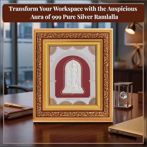 Image of 999 Pure Silver Ramlalla Frame | Divine Home Decor | Wall Mount Square Photo for Gift, Wooden PhotoFrame for Temple & OfficeDecor, SilverGift Items | hangingframe (10.50 inch x 9 inch Inch)