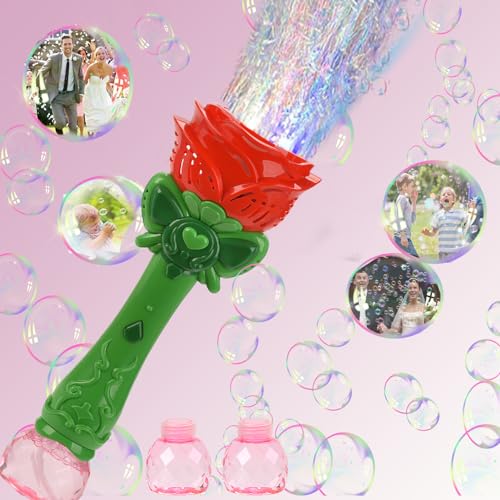 Bubble Wand Wedding Electric Bubble Maker Machine,Blingbrione 10 Holes Auto Bubble Blower Flower Rose Light-up Handheld for 3-16 Kids Girls...