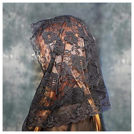 Svart spets slöja mantilla för kyrka katolsk latin masshuvud täckande Vela Mantilla Negra Voile Vela Negra Mantilla (Färg: Vit) huvudbonader