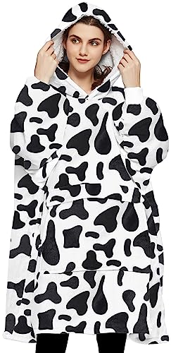Image of KFUBUO Wearable Blanket Hoodie for Adults With Pocket All Patterns Dairycow | Sherpa, Fuzzy Blanket Hoodie, Oversized Sweatshirt Blanket, Kangaroo Pouch, Gifts for Mom, Cozy Gifts