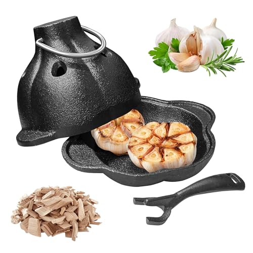 Bonfino Cast Iron Garlic Roaster - Pre-Seasoned, Multi-Use for Oven, Grill, BBQ, Stovetop - Grill Smoker Box & Potato Baker, Perfect Indoor Outdoor Cooking