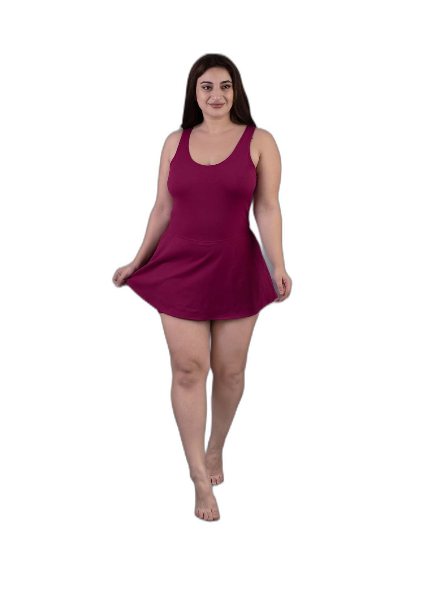 keepfit one Piece Padded Plus Size Swim Dress with Attached boy Short for Women (Magenta)-picture-27