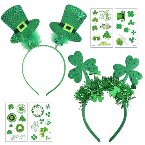 MUNSKT Set de 6 Accessoires Saint Patrick, Livré Avec 4 Autocollants de Tatouage de Trèfle, Ensemble Vert Trèfle Pour Défilé, Fêtes Thématiques,...