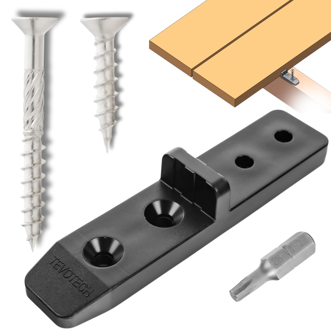 Tevotech Patio Connectors Set of 150 Including Screws for Wood and Decking Fixing Invisible with Stainless Steel Screws