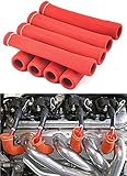 Spark Plug Protect Boot 1800 Degree Heat Shield Thermal Protection Insulator Sleeve Spark Plug Wire Boots 6 inch for Car Truck (Pack of 8)(Titanium) (Red)