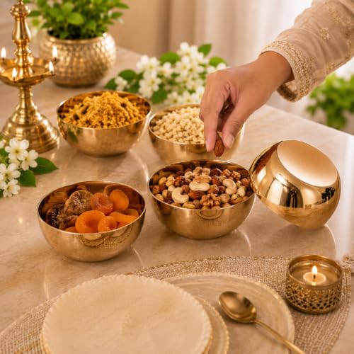 Image of Pure Source India 4 Inch Handcrafted Kansa Bowl | Traditional Bronze Serving & Dining Bowl (6)