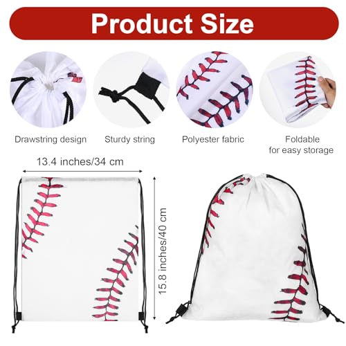 24 Pcs Baseball Drawstring Bags Party Favors - Baseball String Bag for Sports Team Gifts, Gym Backpack & Event Supplies in White (15.8 x 13.4 Inch)2