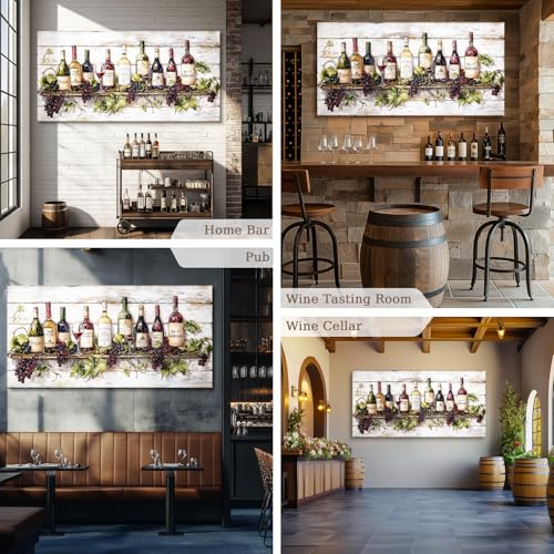 crmotu Still Life Kitchen Wall Art, Wine Bottle Extra Large Artwork, French Country Home Bar Decor Paintings, Modern Home Wall Decor Dining Room Wine Cellar Canvas Art Prints Ready to Hang 30x60inch