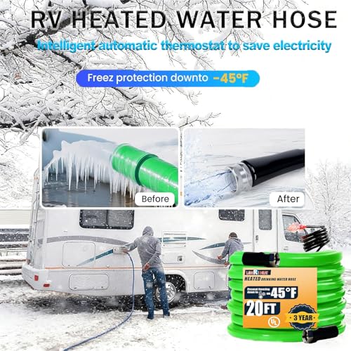 Image of 20FT Heated Water Hose for RV Drinking Water, -45F Freeze Protection & Antifreeze Garden Hose, Lead /BPA Free, with Self-Regulating Heater, 3 /4 inch Adapter & GFCI Plug for RV, Camper, Home Winter