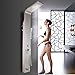 Happybuy 5 in1 Panel Tower System Stainless Steel Multi-Function Rainfall Waterfall Massage Jets Tub Spout Hand Shower for Home Hotel Resort, Unitary, Brushed Silver