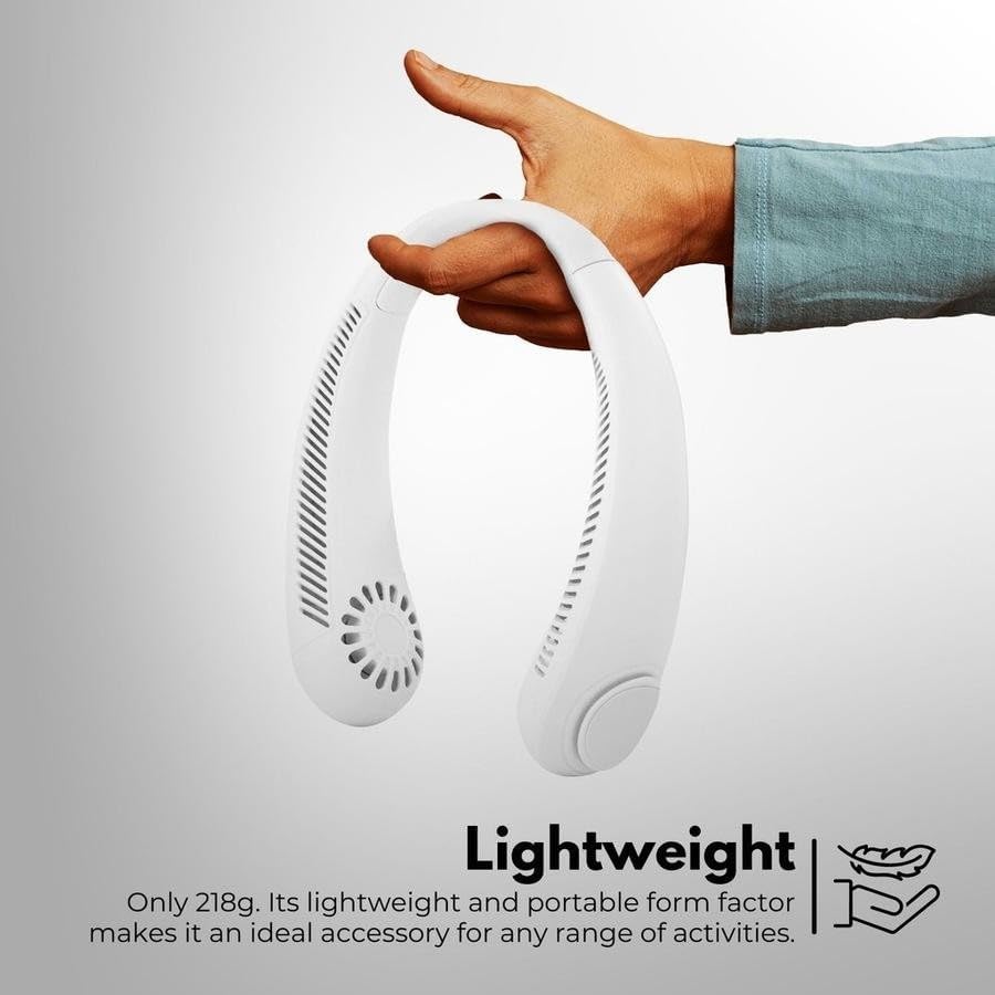 Image of TMY Portable Hanging Bladeless Neck Fan (White) | Rechargeable Battery Operated Personal Fan | 3 Speed Wearable Cooling Fan | Hands-Free USB Neck Fan for Travel, Office, Outdoor & Gym (TMYP16)