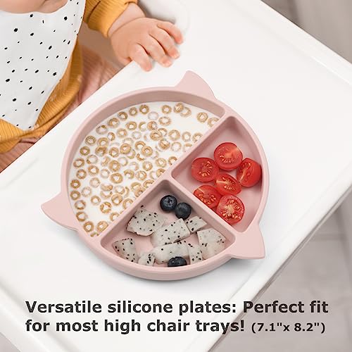 Andy Bear Suction Plates For Baby Silicone Plates Divided, Baby Led Weaning Supplies, Silicone Baby Plates For Toddler, Baby Dishes, Bpa Free (Soft Pink) #TOP2