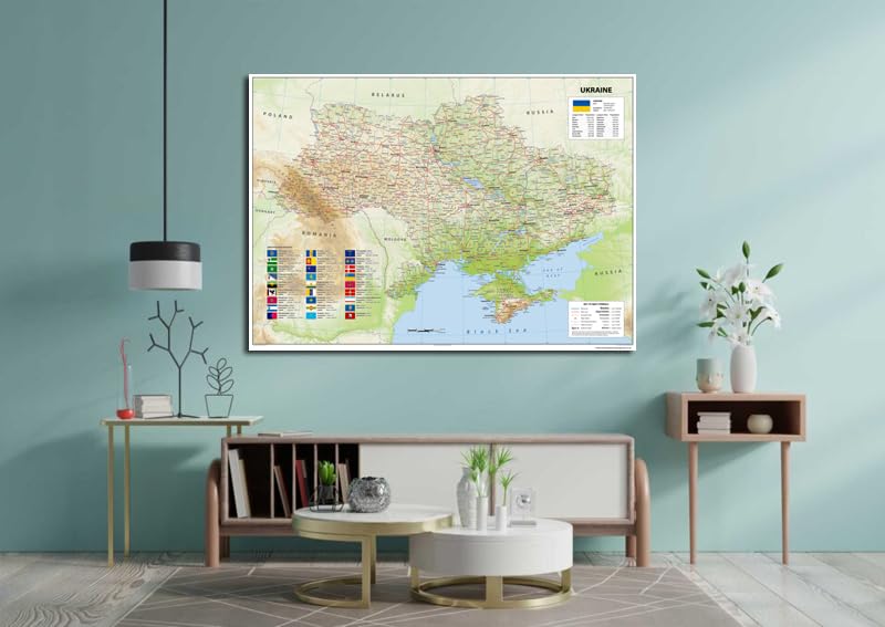 I MAPS Mapa fizyczna Ukrainy - rozmiar A2 - 59,4 x 42 cm - laminowana papierowa